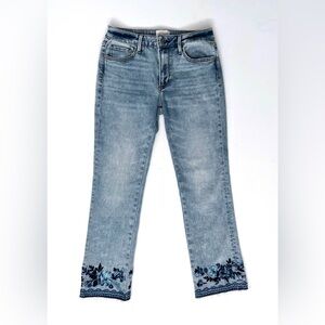 Driftwood Colette Embroidered Ankle Jeans Floral Raw Hem Light Wash Renee 27